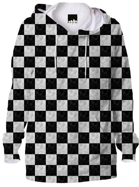 Black White Wavy Checkerboard Hoodie