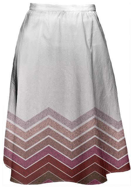 Painterly Red and Pink Chevron Zig Zag Boarder Skirt