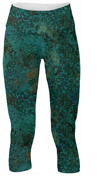Green Abstract Painterly Yoga Pants