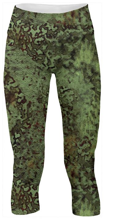 Olive Green Abstract Painterly Yoga Pants