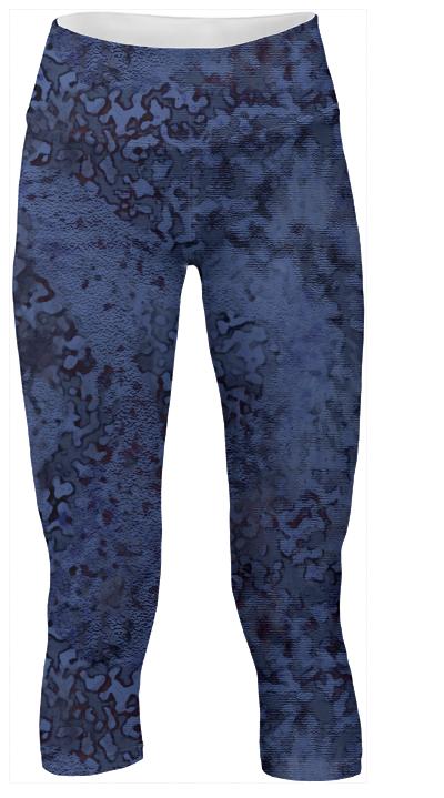 Dark Dusty Blue Abstract Painterly Yoga Pants