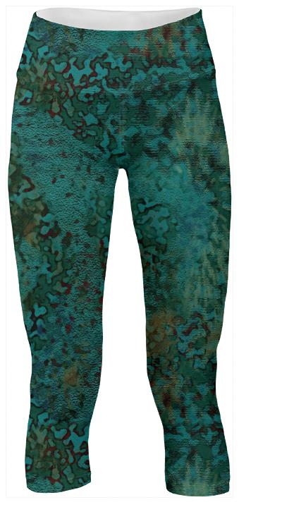 Blue Green Abstract Painterly Yoga Pants
