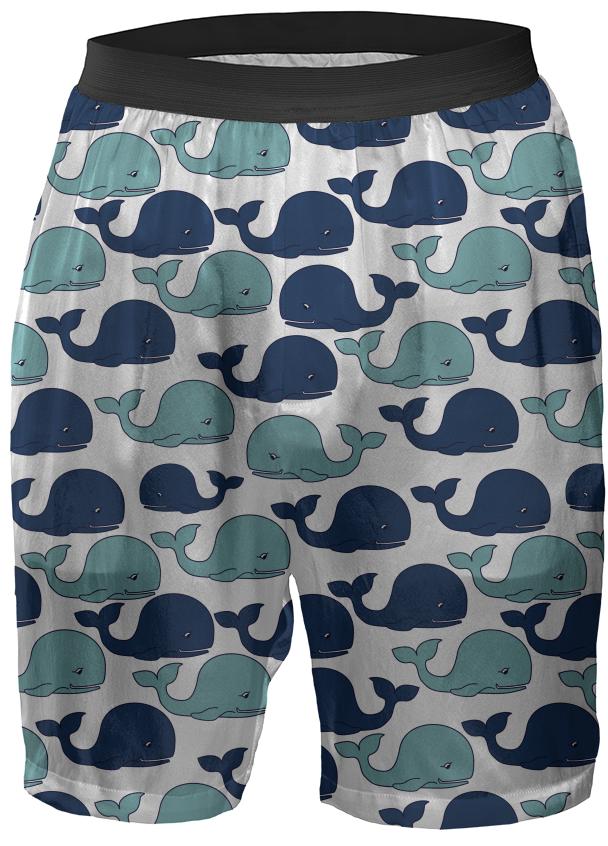 Blue Whales on White Boxer Shorts