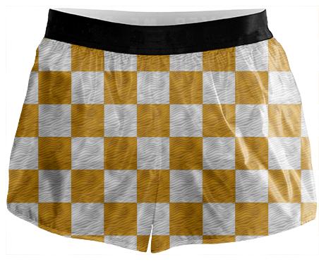 Yellow Gold Wavy Checkerboard Runnign Shorts
