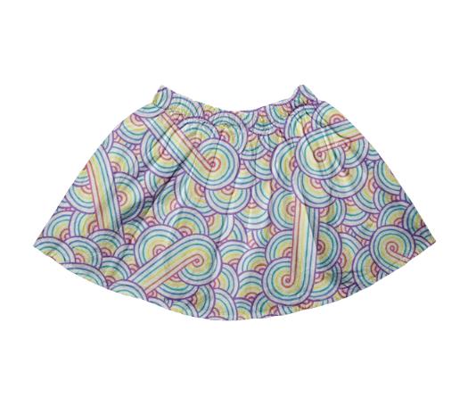 Rainbow and white swirls doodles Kids Full Skirt