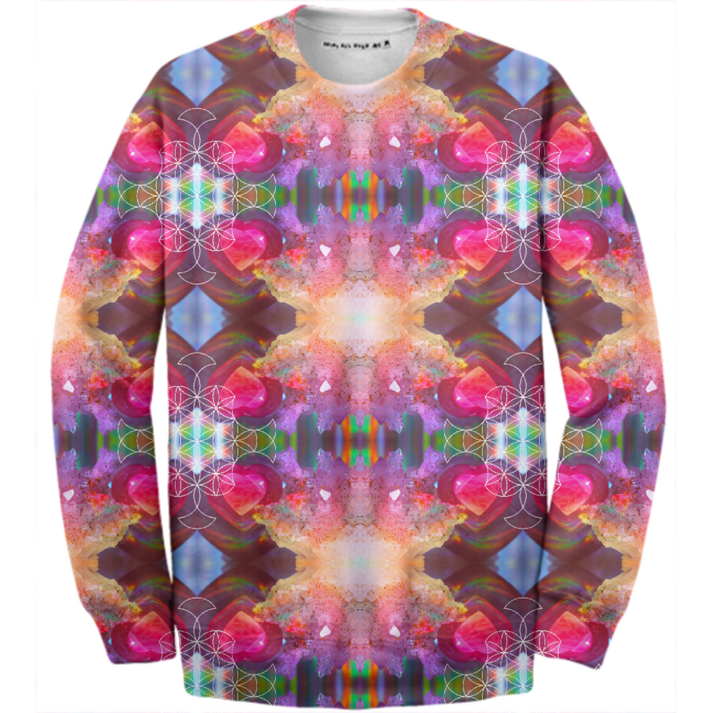 rainbow amethyst and rose quartz crystal rainbow mandala ~ cotton sweatshirt ~ style 03