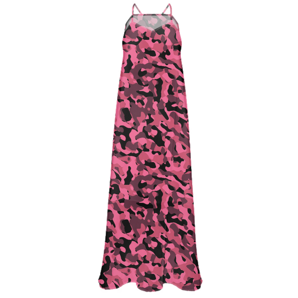 Pink and Black Camo Camouflage Pattern Chiffon Dress