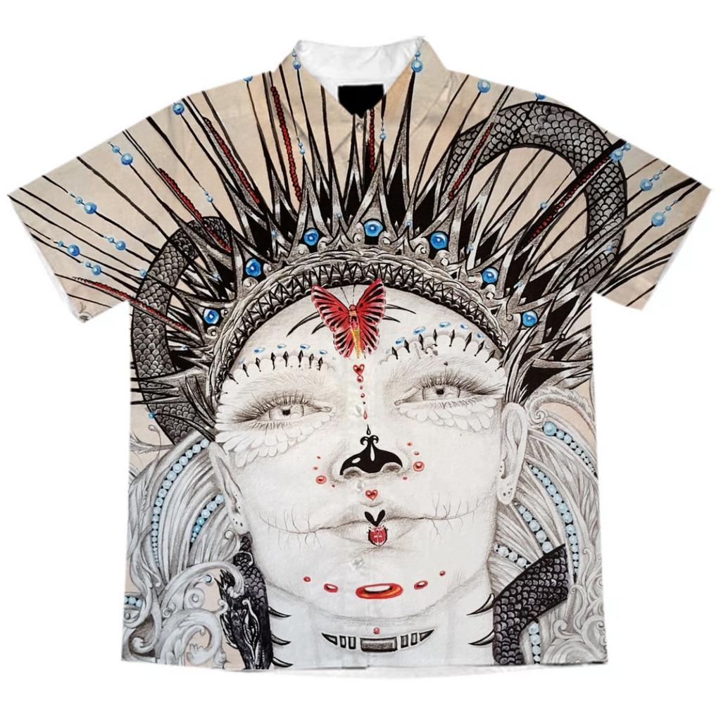 Day of the dead dia de los muertos hand drawn portrait viking inspired snakes butterfly