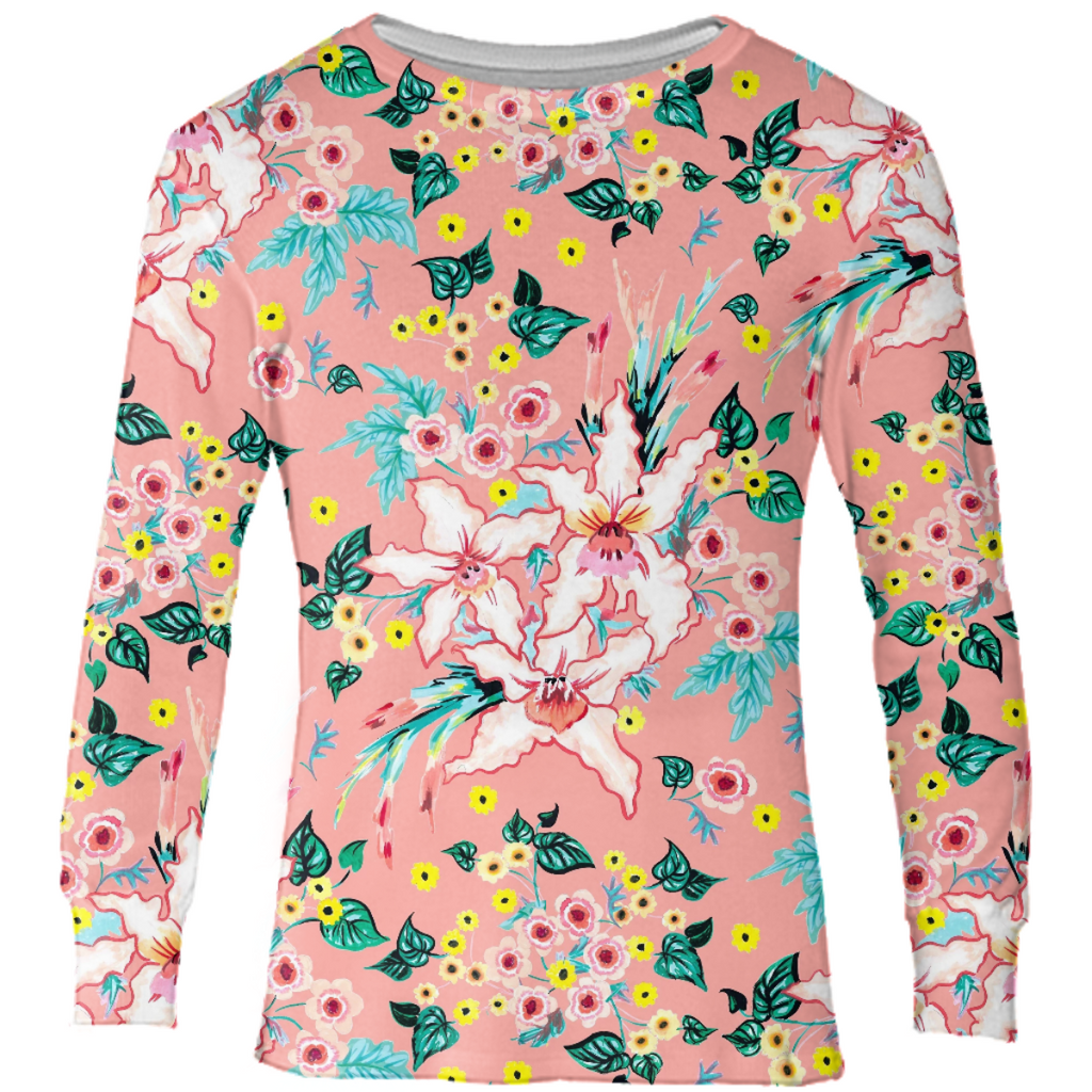 Tropical floral lilies on coral pink