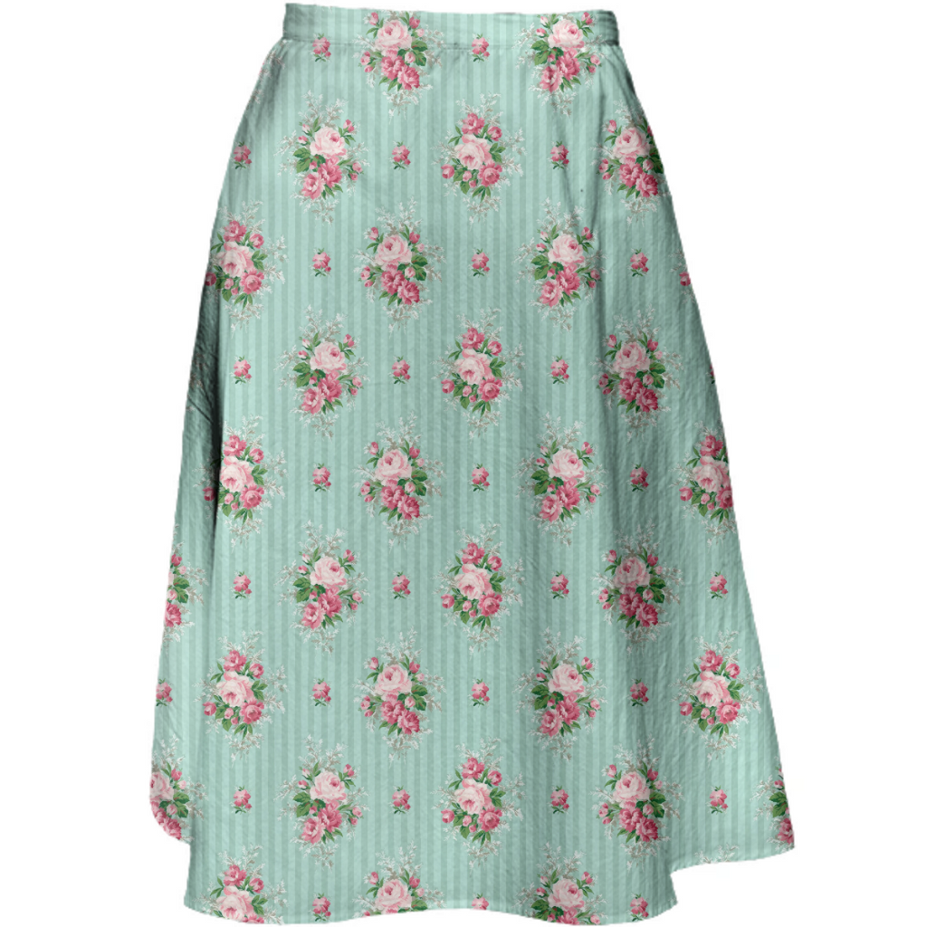 rose floral vintage wallpaper pattern midi skirt
