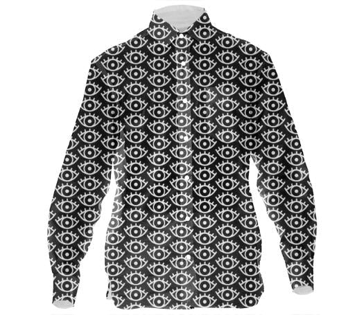 Black White Eyes Button Down Long Sleeve