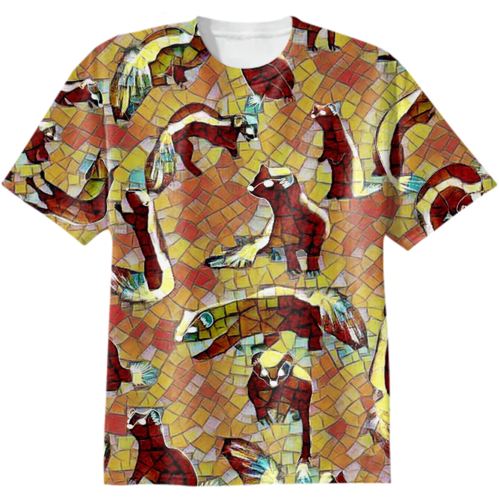 funny skunks, ermine, marten, kawaii, cute animals, fluffy, mosaic geometry, yellow