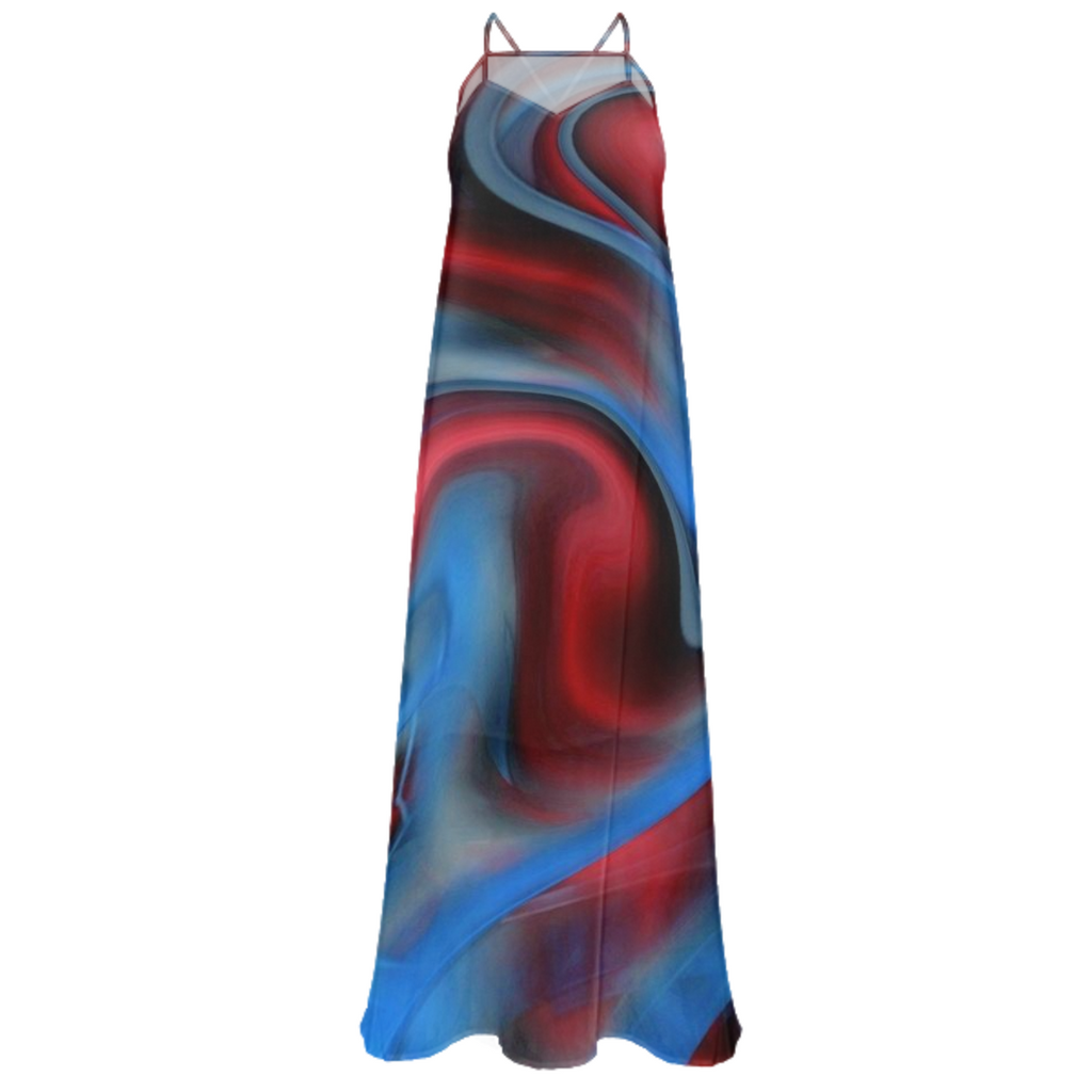 Blue Red Swirl Chiffon Maxi Dress