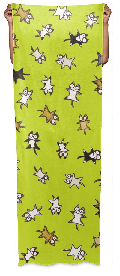 Lots of Cats Yellow green Wrap Scarf