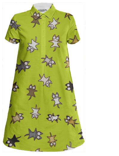 Lots of Cats Yellow green Mini Shirt Dress
