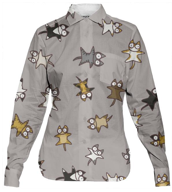 Lots of Cats Beige gray Women s Button Down