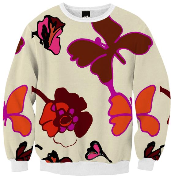 BUTTERFLY CREAM RIBBED SWEATSHIRTS