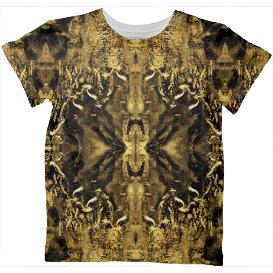Elegant gold brown vintage fractal pattern Kids Tshirt