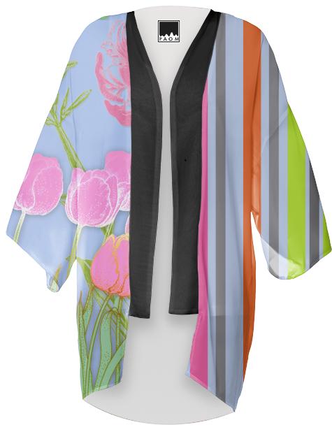 Floral and Striped Kimono