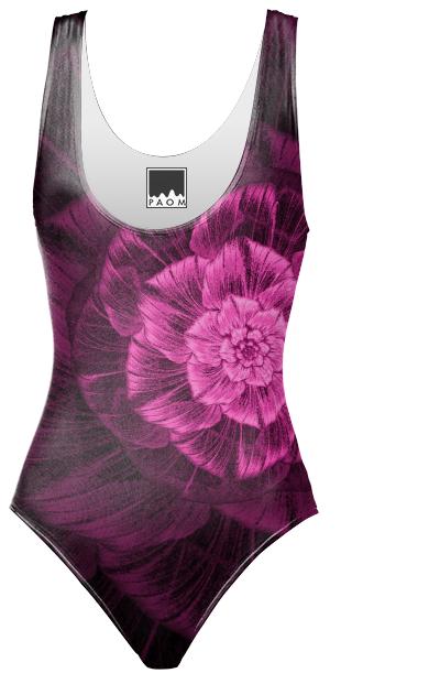 Pink Rose on Black One Piece Swimsuit