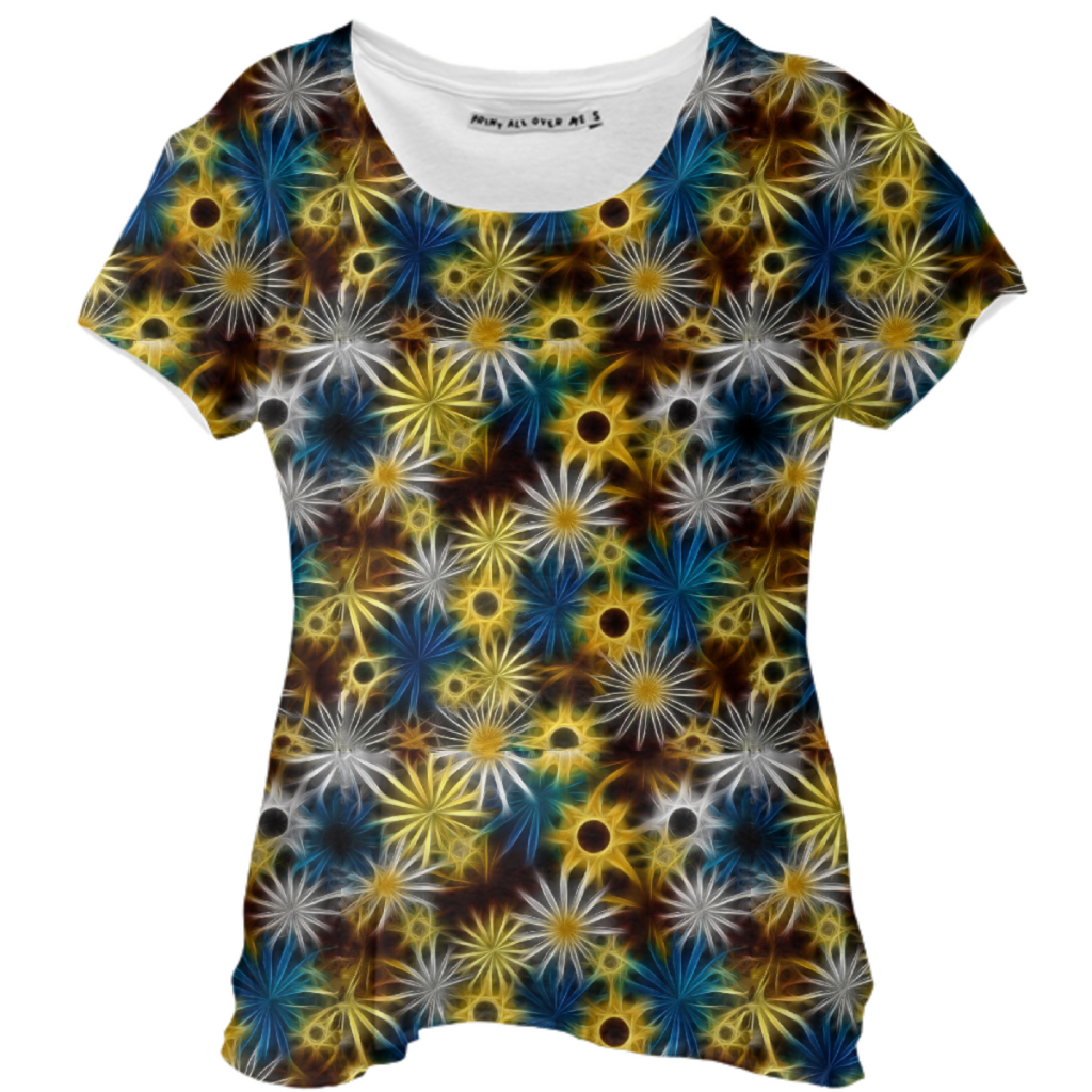 Blue and Yellow Daisies Drape Shirt