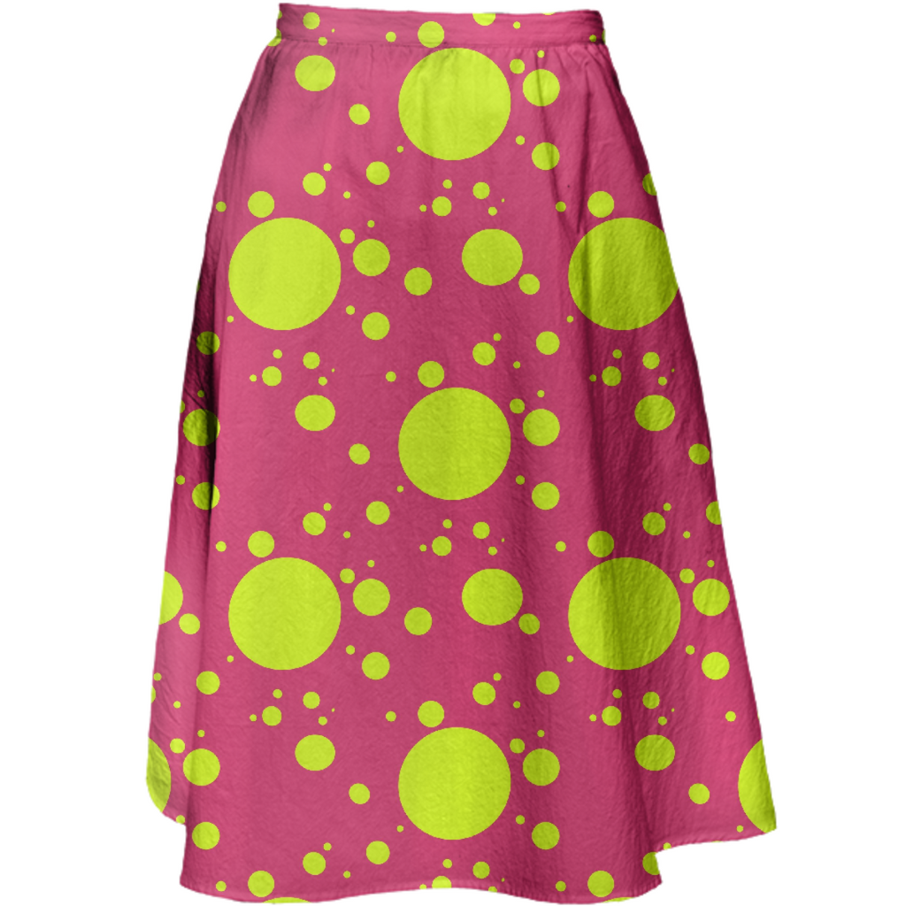 Pink and Yellow Polkadots Midi Skirt