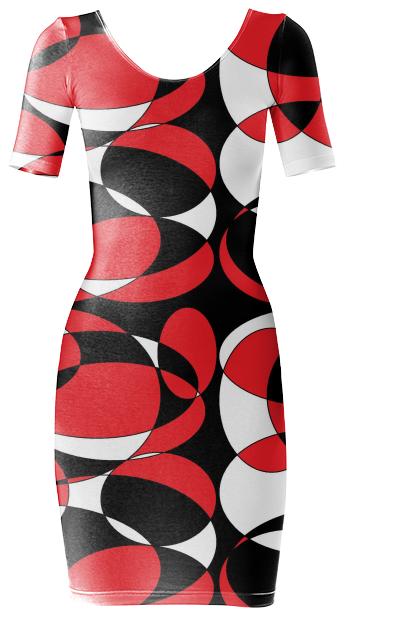 Black White and Red Elliptical Bodycon Dress