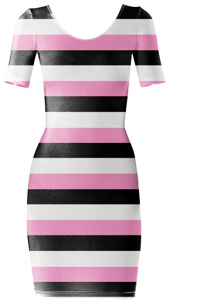 Black pink and white stripes Bodycon dress