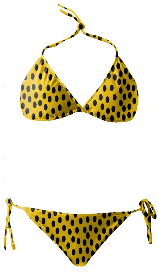 Black Polka Dot Yellow Bikini