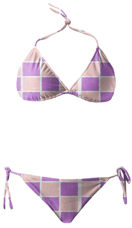 Purple And Pink Check Bikini