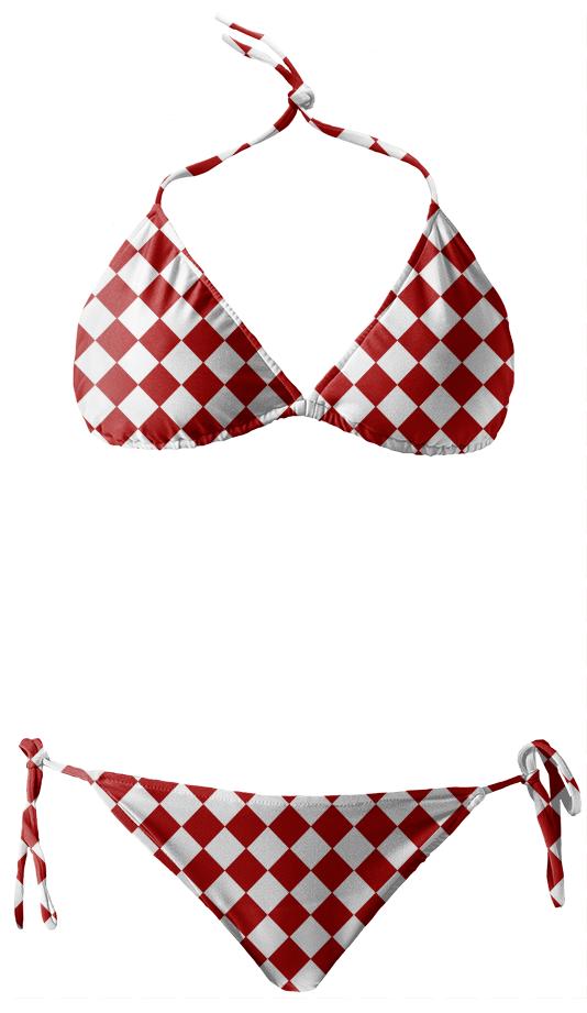 Red And White Diamond Bikini