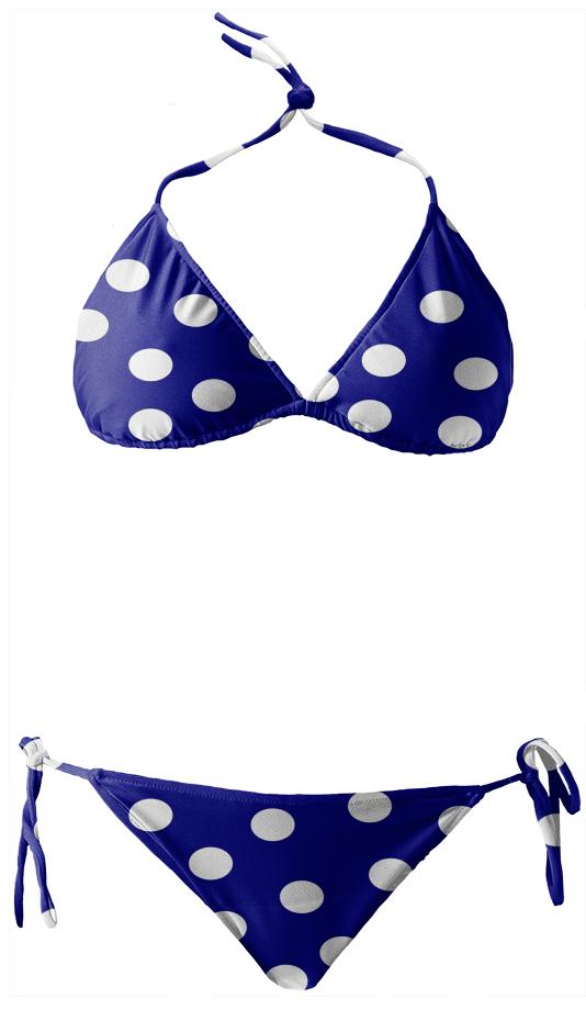 White Polka Dot Blue Bikini