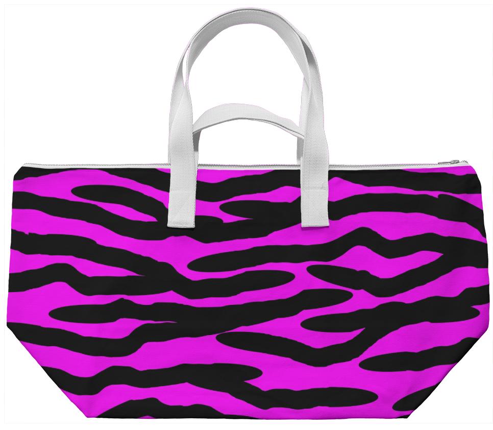 Cerise Pink Zebra Stripe Weekend Bag
