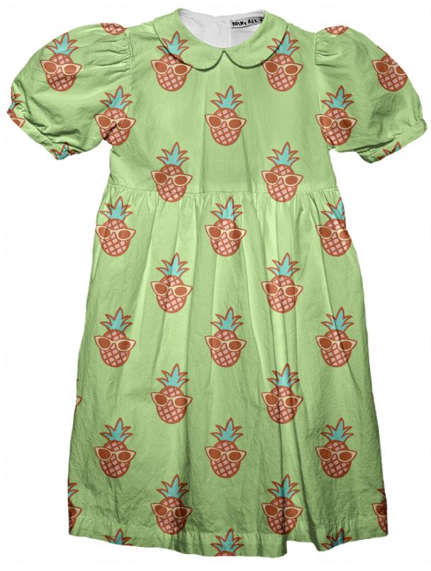 Pineapple with sunglasses kids party dress in green