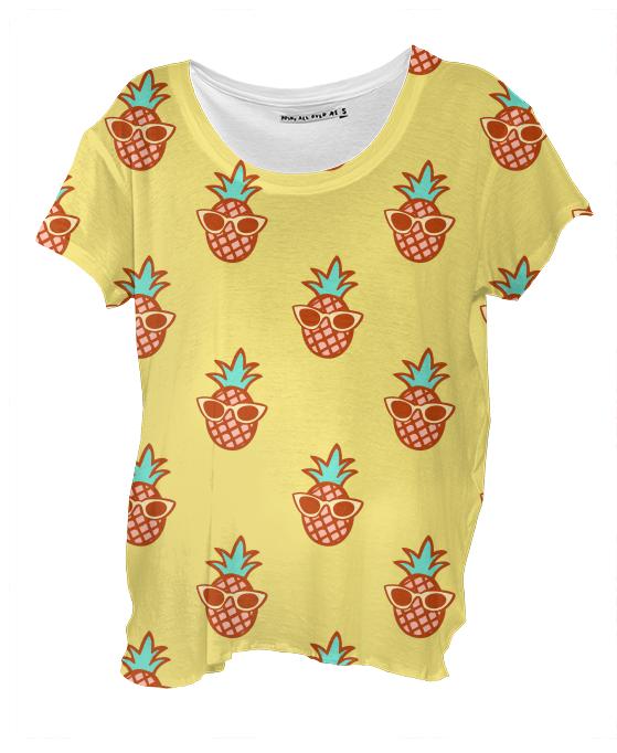 Pineapple with sunglasses drape shirt in yellow