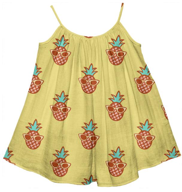 Pineapple with sunglasses kids tent dress in yellow