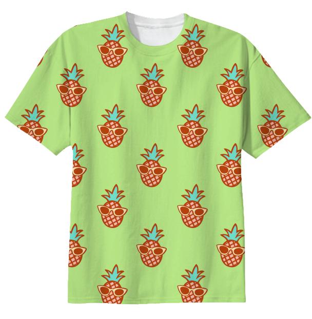 Pineapple with sunglasses t shirt in green