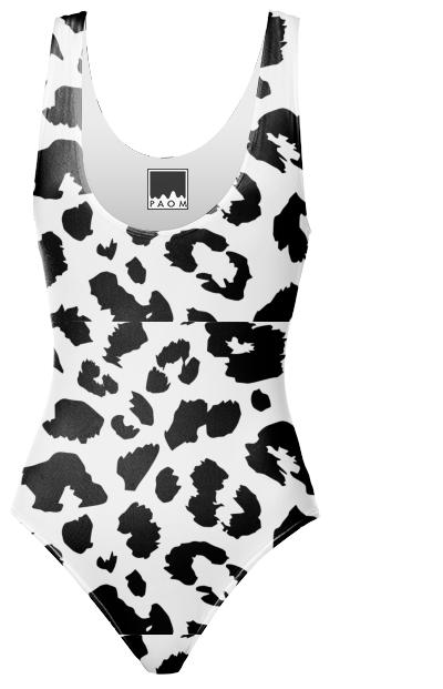 One Piece Swimsuit Leopard Animal Print black white