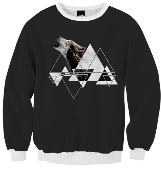Abstract Howling Wolf Ribbed Sweatshirt