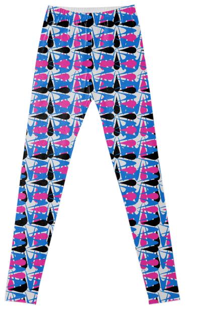 Neon Pink Blue Geometric Modern Patterned Summer Fashion Fancy Leggings