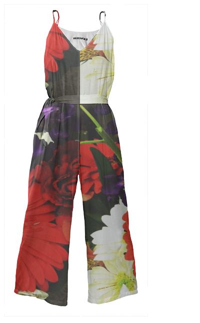 Bold Flowers Tie Waist Jumpsuit