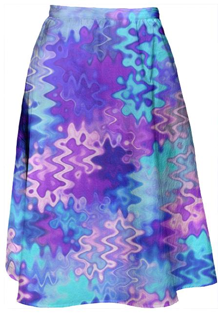 Blue and Purple Marble Waves Midi Skirt