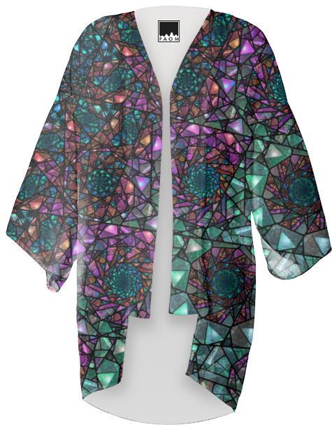 Teal Stained Glass Fractal Kimono