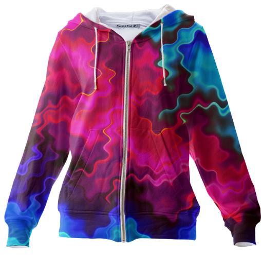 Psychedelic Pink Wavy Zip Up Hoodie