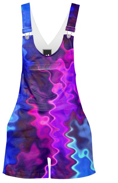 Blue and Purple Psychedelic Swirls Short Overall s