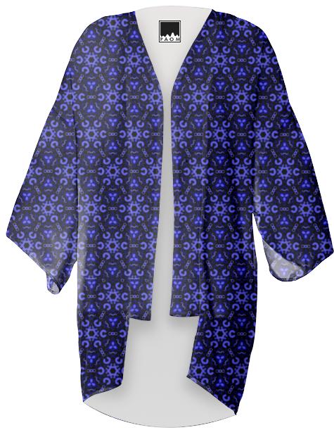 Blue repeating geometric doodle Kimono