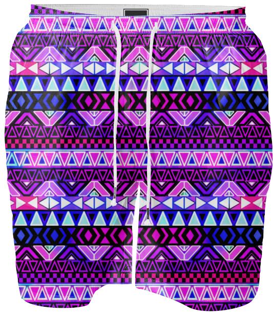 Purple Tribal Pattern Swim Shorts