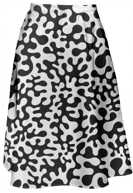 Black and white blobs midi skirt