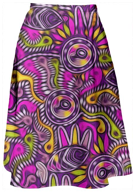 Purple Tribal Fish Midi Skirt