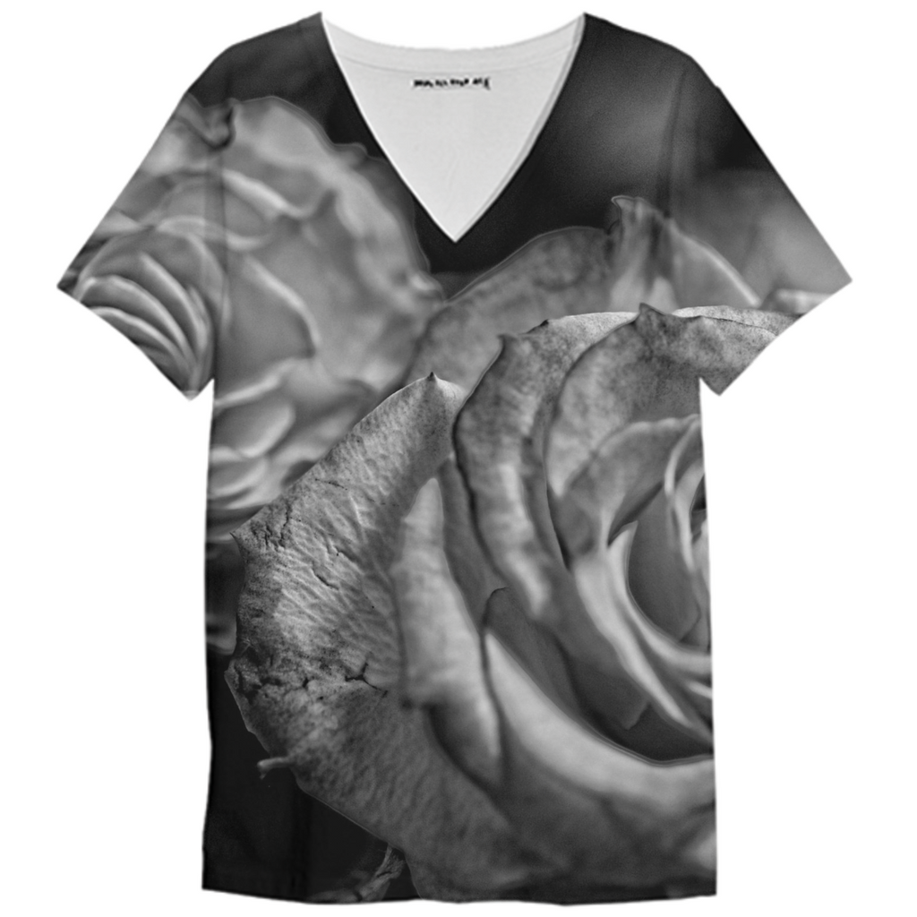 Black and White Roses V Neck Shirt
